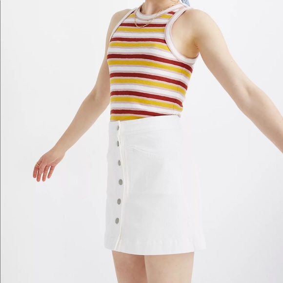 Madewell Stretch Denim A-Line Mini Skirt in Tile White: Button-Front Edition - Picture 4 of 9